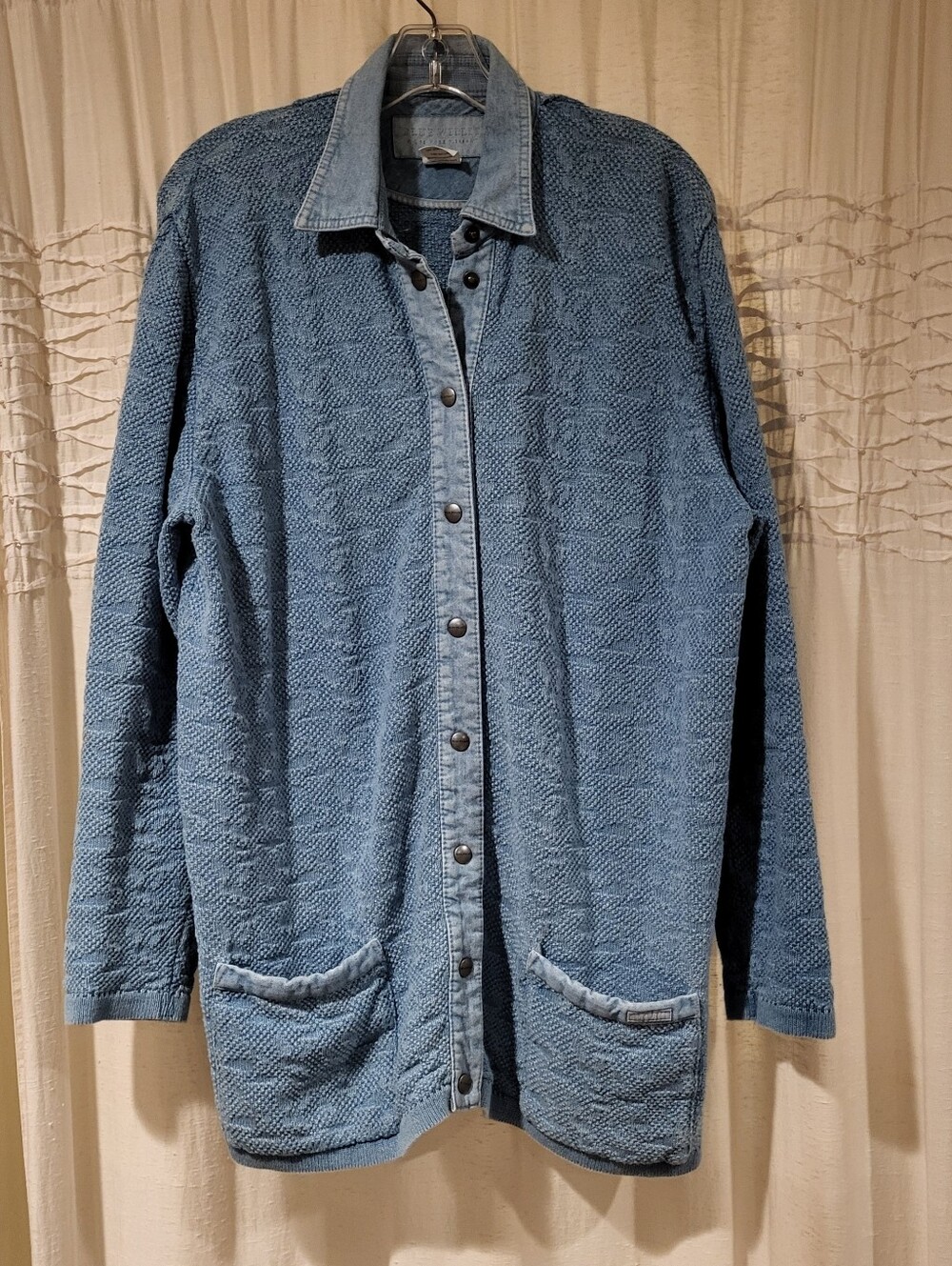Blue Willi's Textured Light Indigo Blue Snap-Front Sweater Cardigan